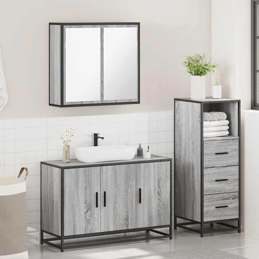 Ensemble de meubles de salle de bain 3 pcs Sonoma gris