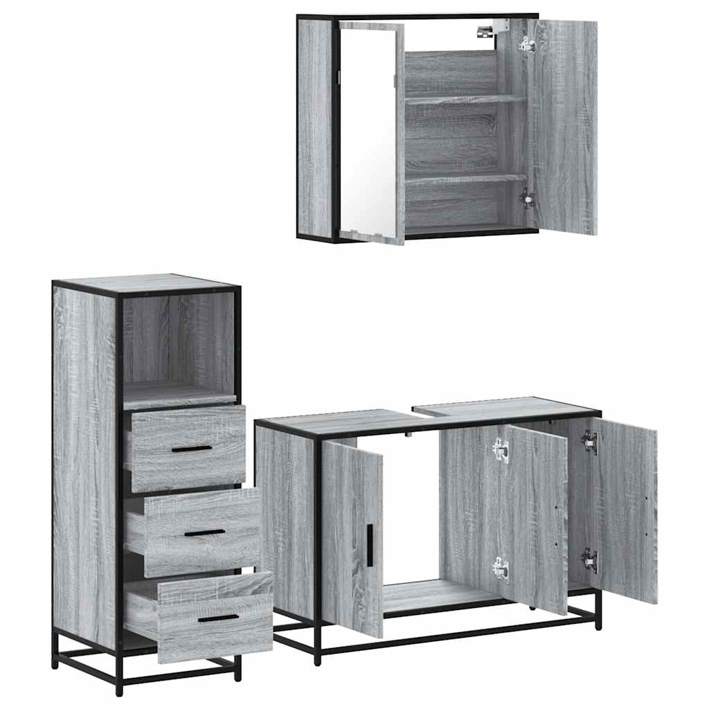 Ensemble de meubles de salle de bain 3 pcs Sonoma gris