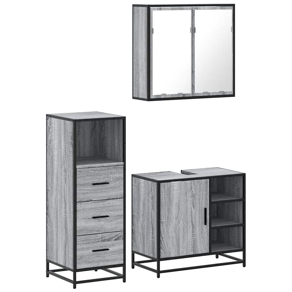 Ensemble de meubles de salle de bain 3 pcs Sonoma gris