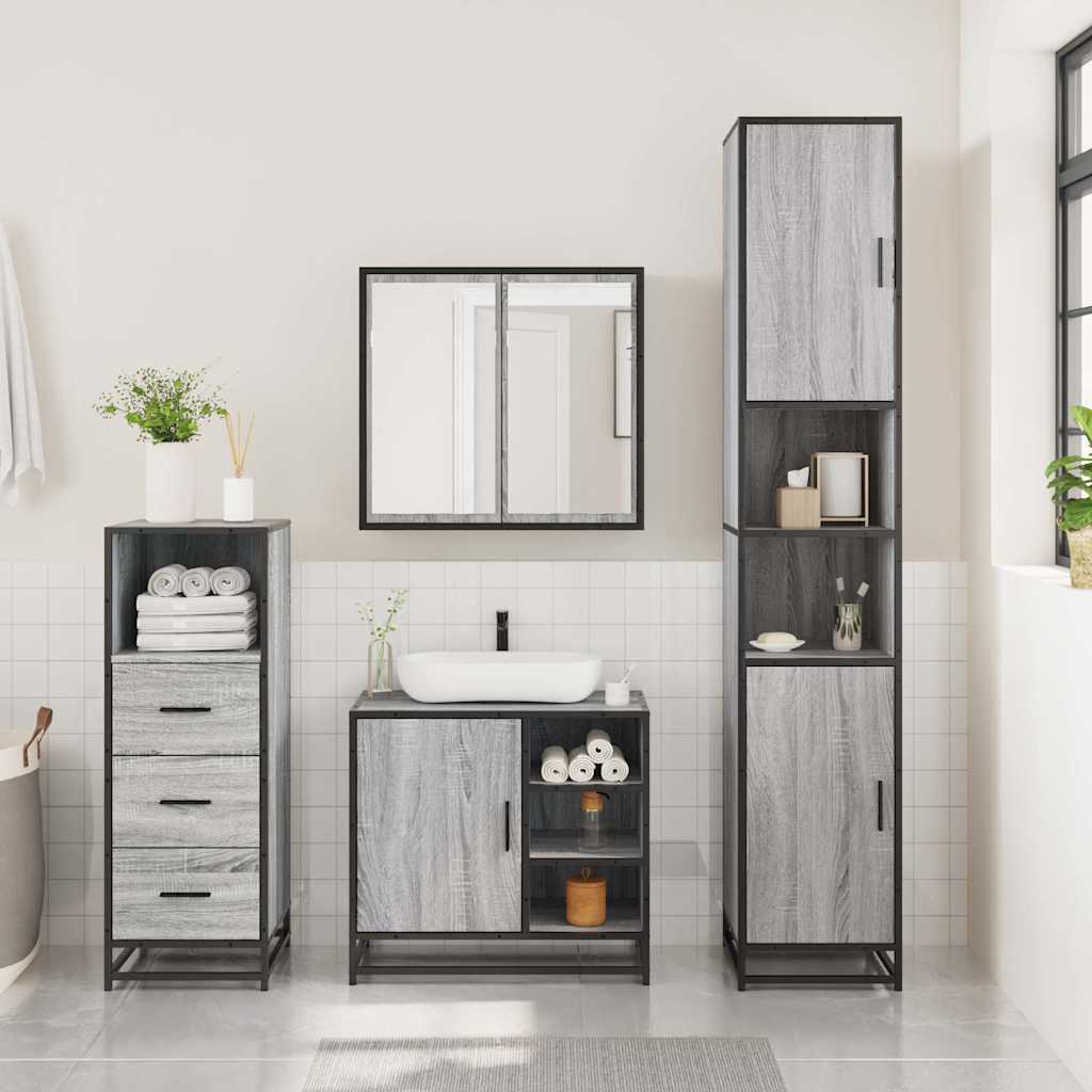 Ensemble de meubles de salle de bain 3 pcs Sonoma gris
