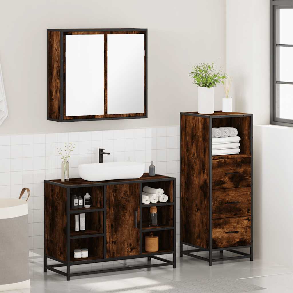 Ensemble de meubles de salle de bain 3 pcs Chêne fumé