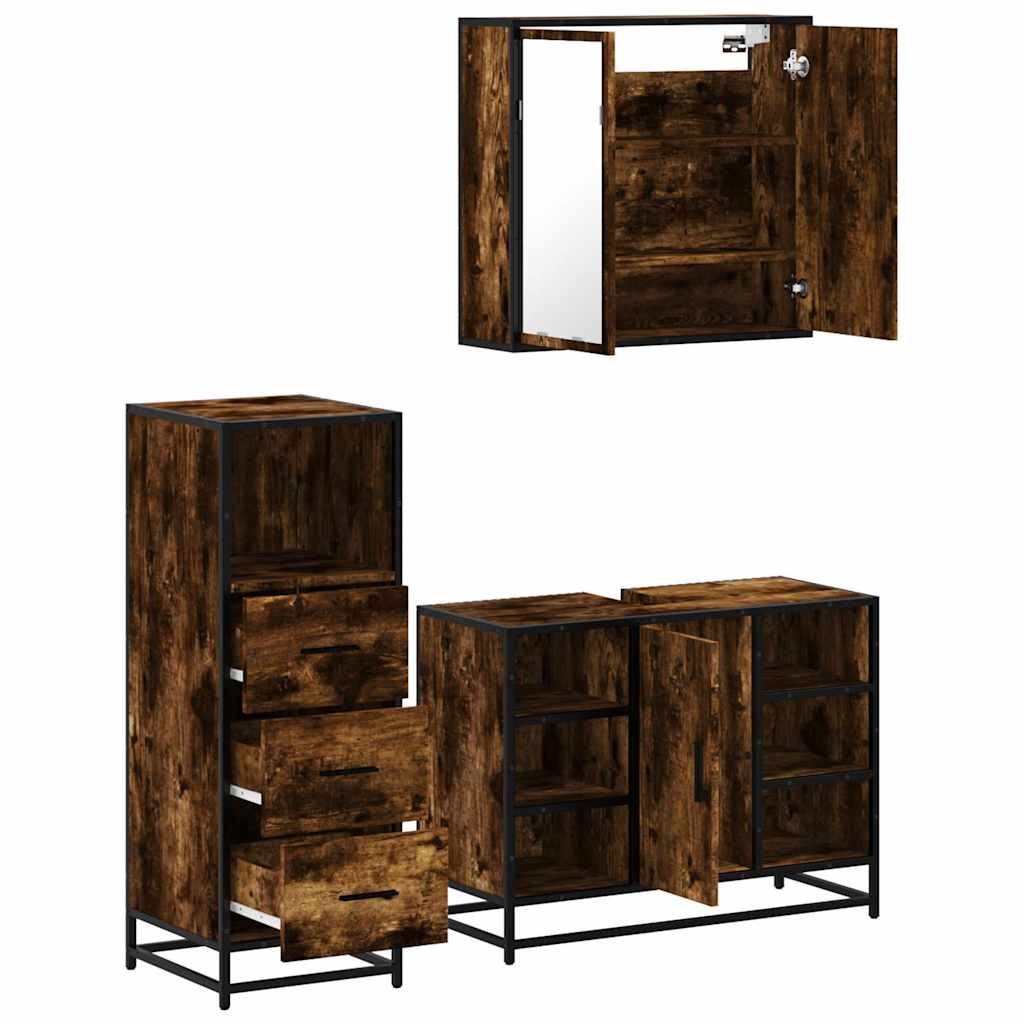 Ensemble de meubles de salle de bain 3 pcs Chêne fumé