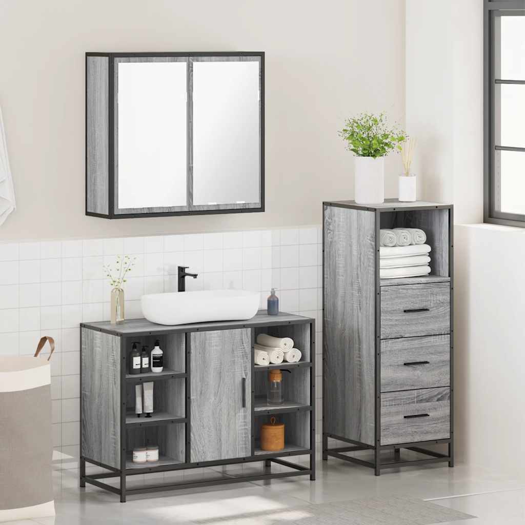 Ensemble de meubles de salle de bain 3 pcs Sonoma gris