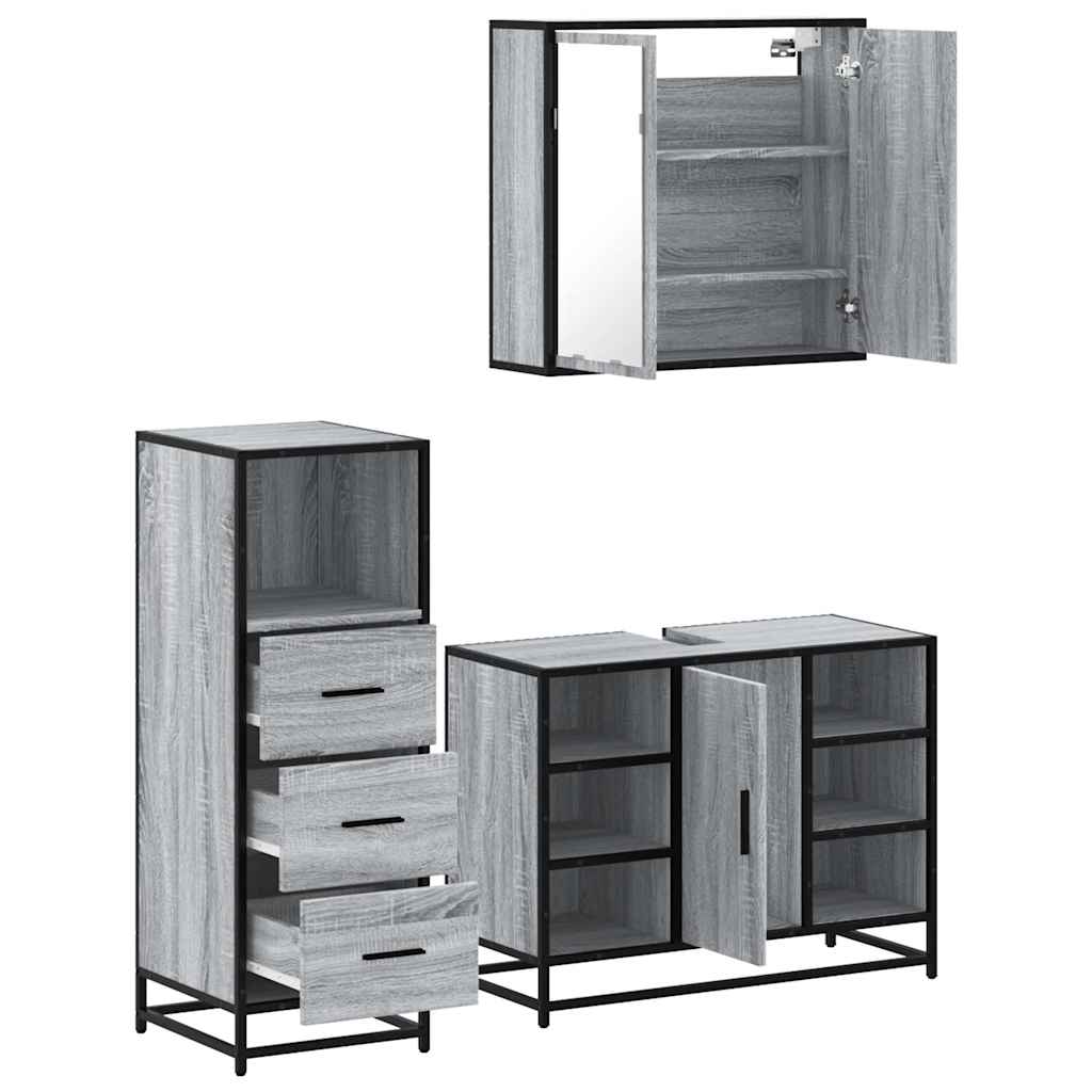 Ensemble de meubles de salle de bain 3 pcs Sonoma gris