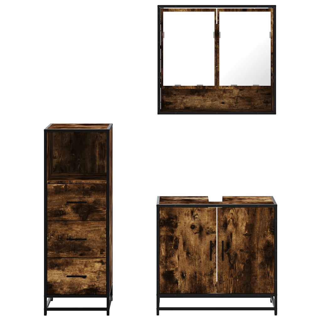 Ensemble de meubles de salle de bain 3 pcs Chêne fumé