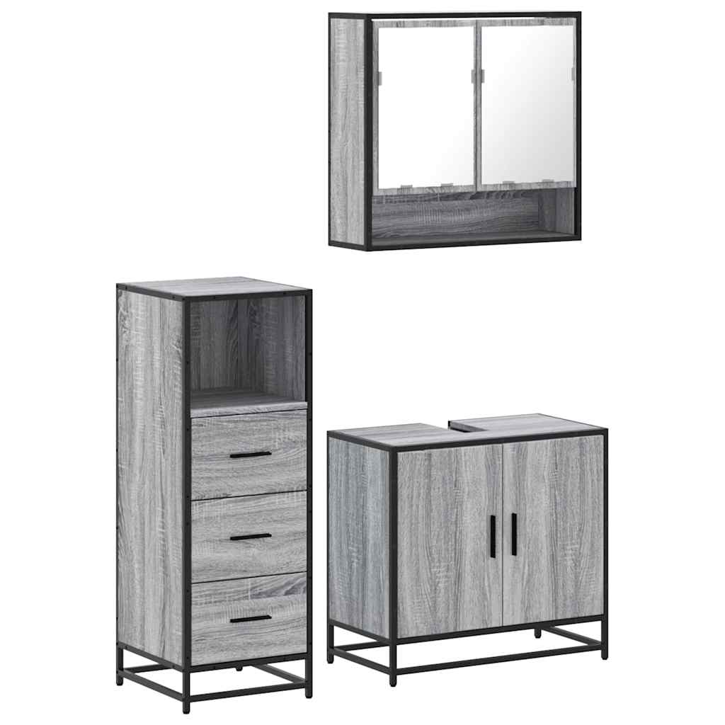 Ensemble de meubles de salle de bain 3 pcs Sonoma gris