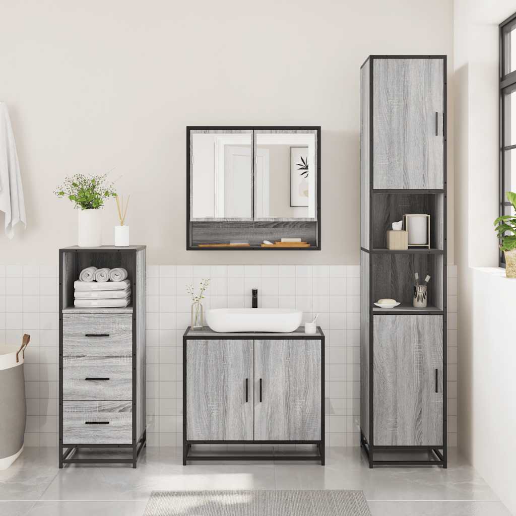 Ensemble de meubles de salle de bain 3 pcs Sonoma gris