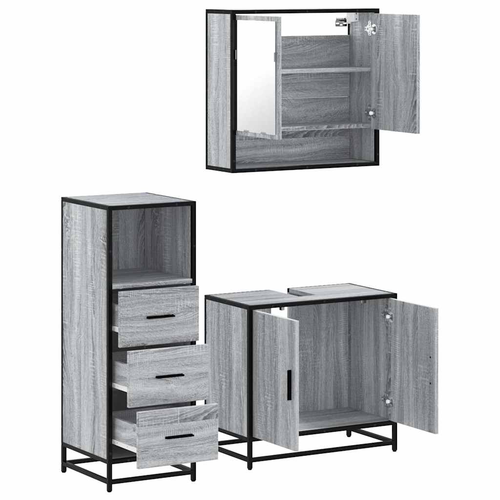 Ensemble de meubles de salle de bain 3 pcs Sonoma gris