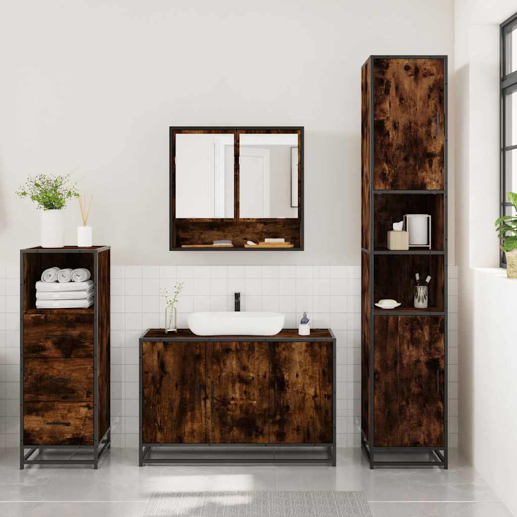Ensemble de meubles de salle de bain 3 pcs Chêne fumé
