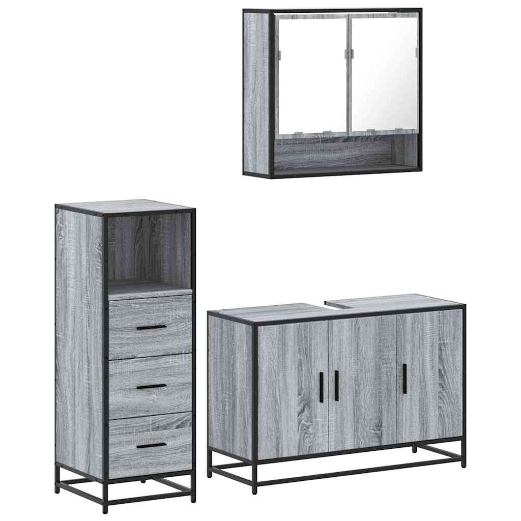 Ensemble de meubles de salle de bain 3 pcs Sonoma gris