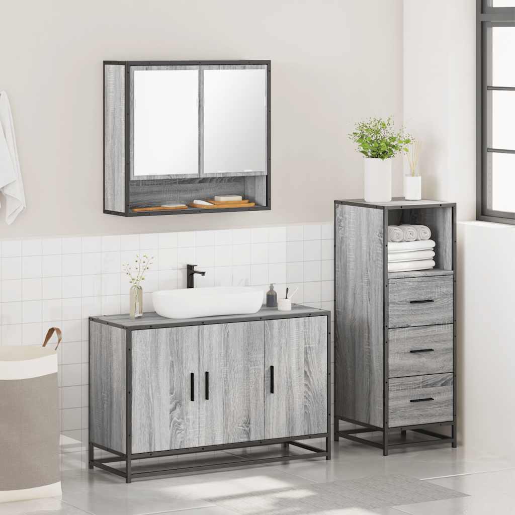 Ensemble de meubles de salle de bain 3 pcs Sonoma gris