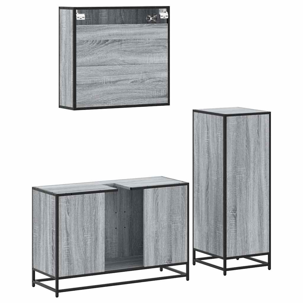 Ensemble de meubles de salle de bain 3 pcs Sonoma gris