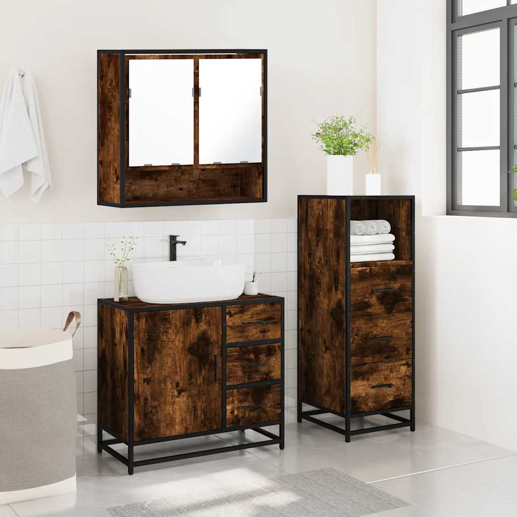 Ensemble de meubles de salle de bain 3 pcs Chêne fumé