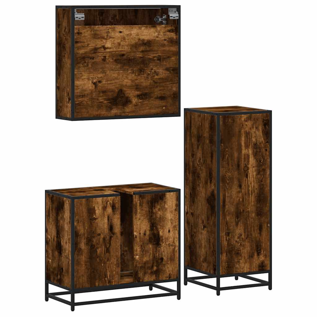 Ensemble de meubles de salle de bain 3 pcs Chêne fumé