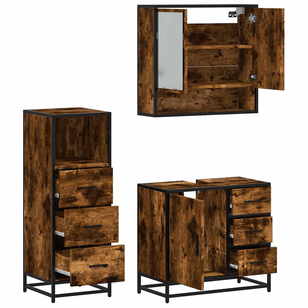 Ensemble de meubles de salle de bain 3 pcs Chêne fumé