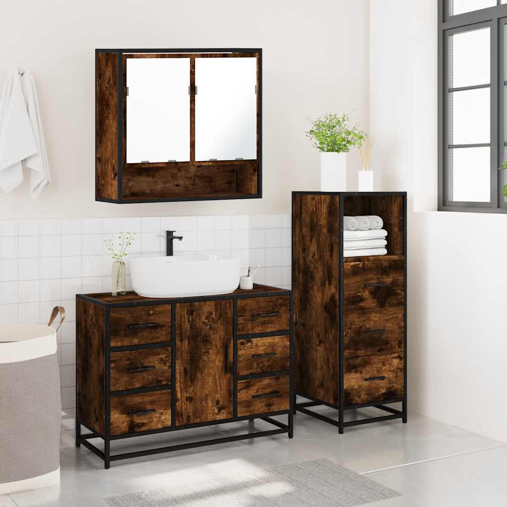Ensemble de meubles de salle de bain 3 pcs Chêne fumé