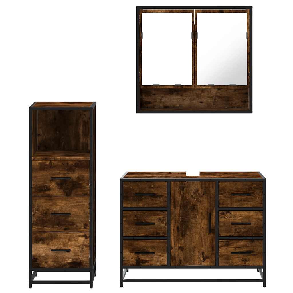 Ensemble de meubles de salle de bain 3 pcs Chêne fumé