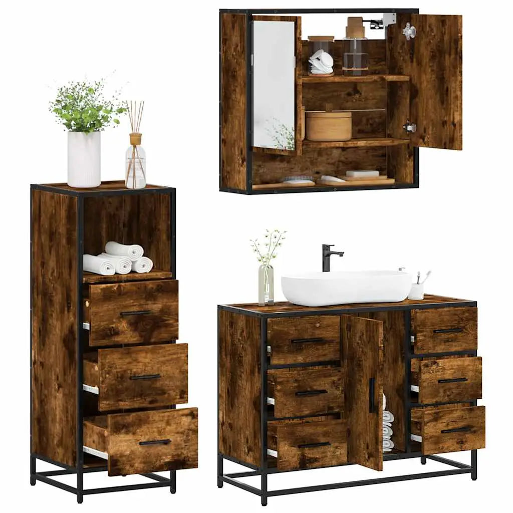 Ensemble de meubles de salle de bain 3 pcs Chêne fumé - XIOS