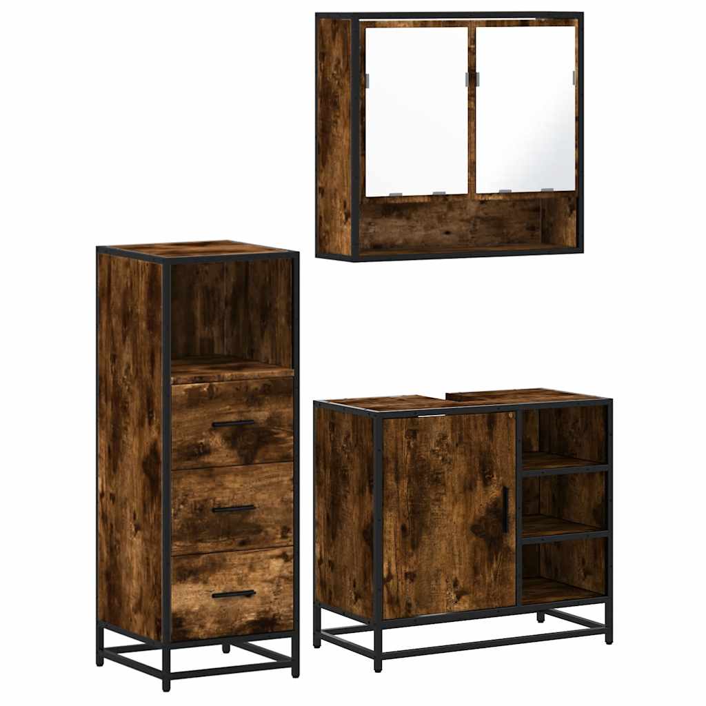 Ensemble de meubles de salle de bain 3 pcs Chêne fumé