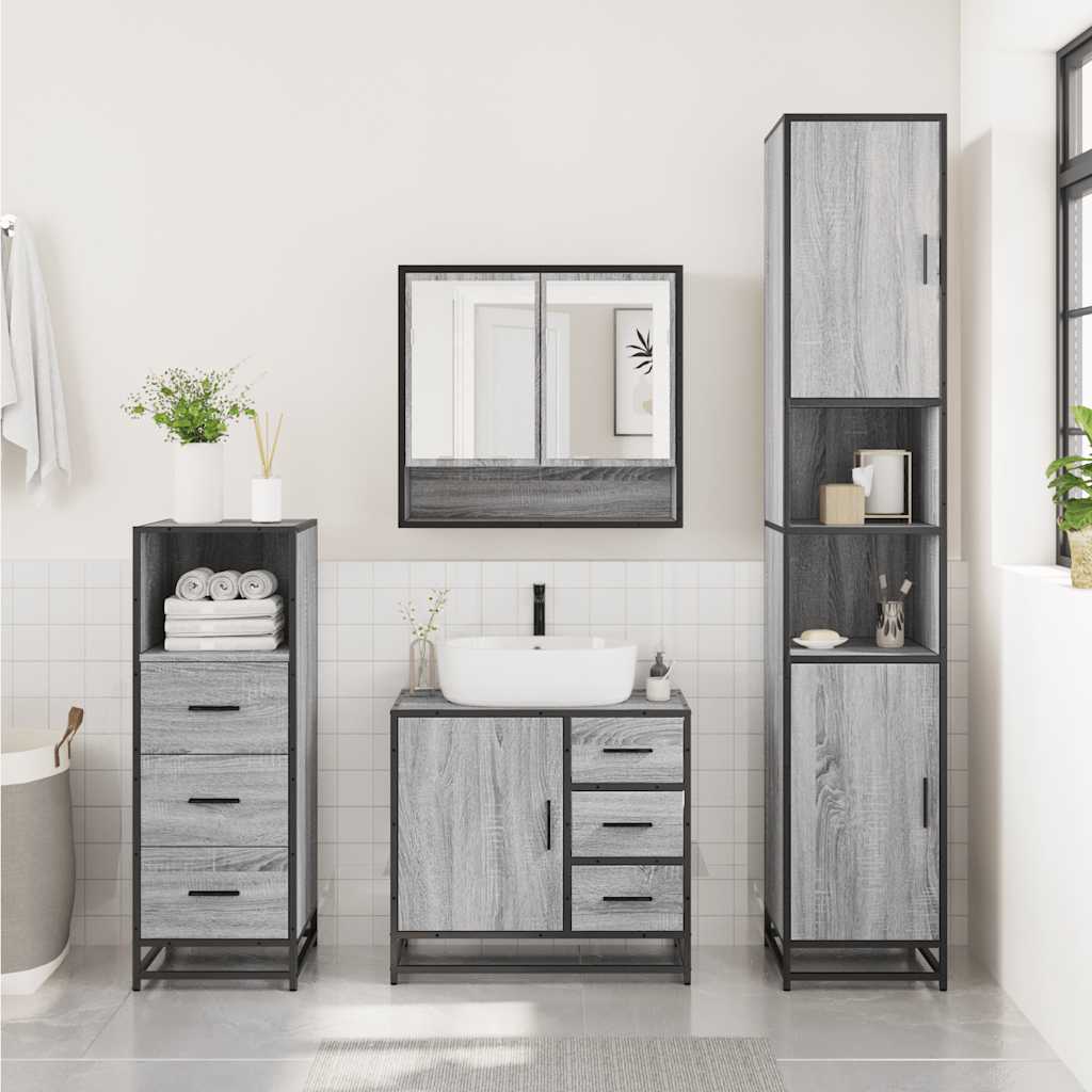 Ensemble de meubles de salle de bain 3 pcs Sonoma gris