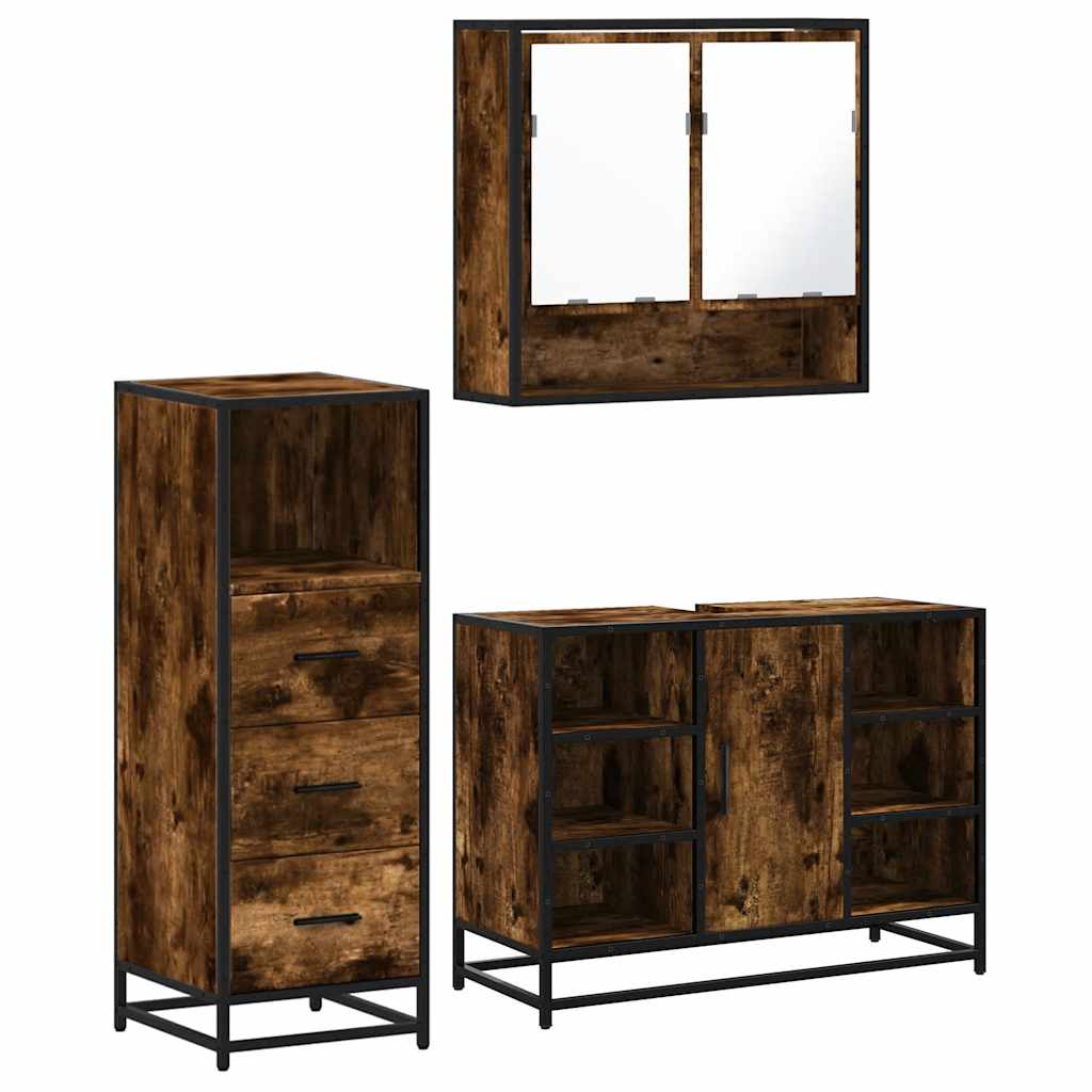Ensemble de meubles de salle de bain 3 pcs Chêne fumé