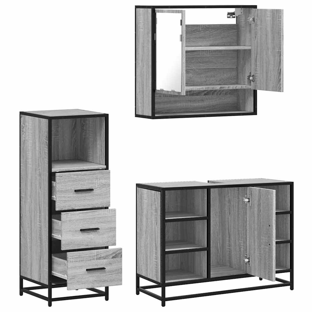 Ensemble de meubles de salle de bain 3 pcs Sonoma gris