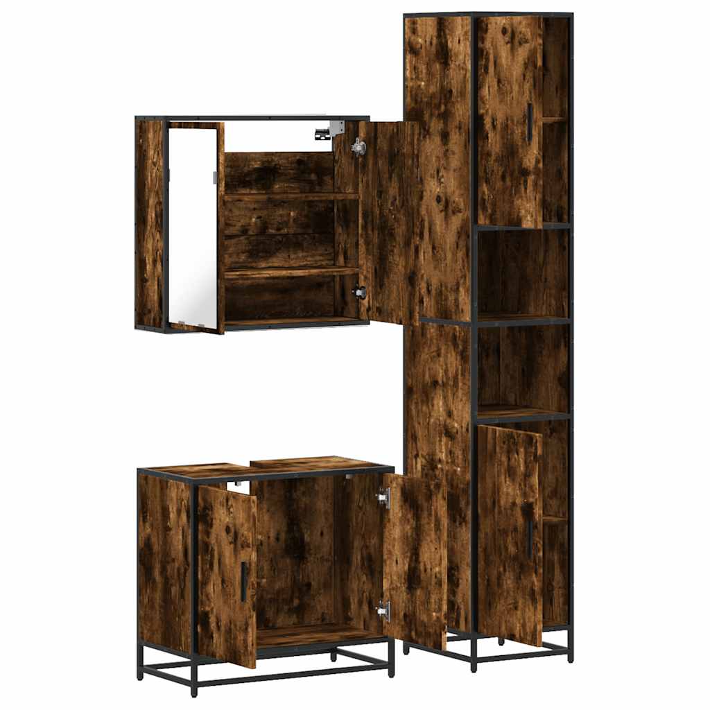 Ensemble de meubles de salle de bain 3 pcs Chêne fumé