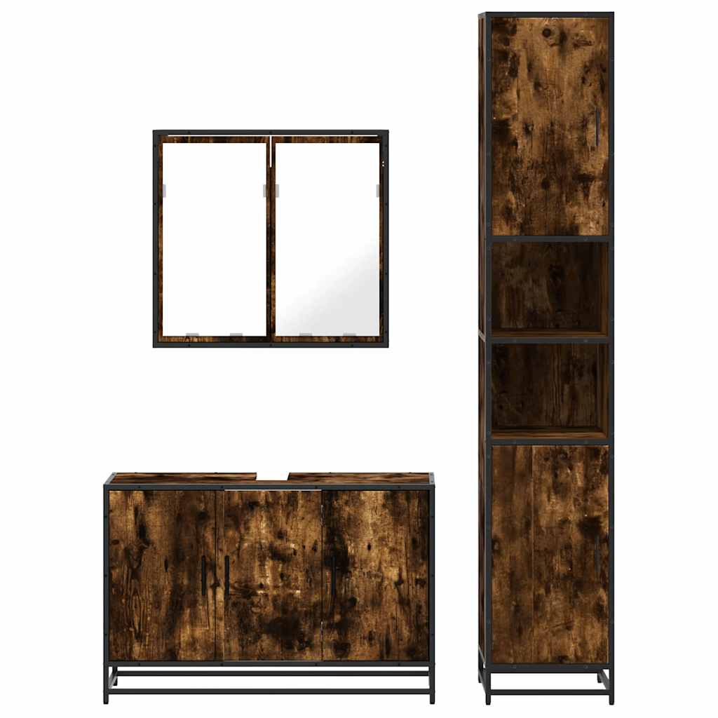 Ensemble de meubles de salle de bain 3 pcs Chêne fumé