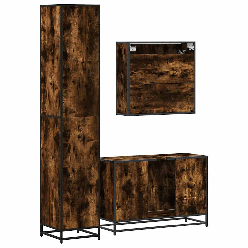 Ensemble de meubles de salle de bain 3 pcs Chêne fumé