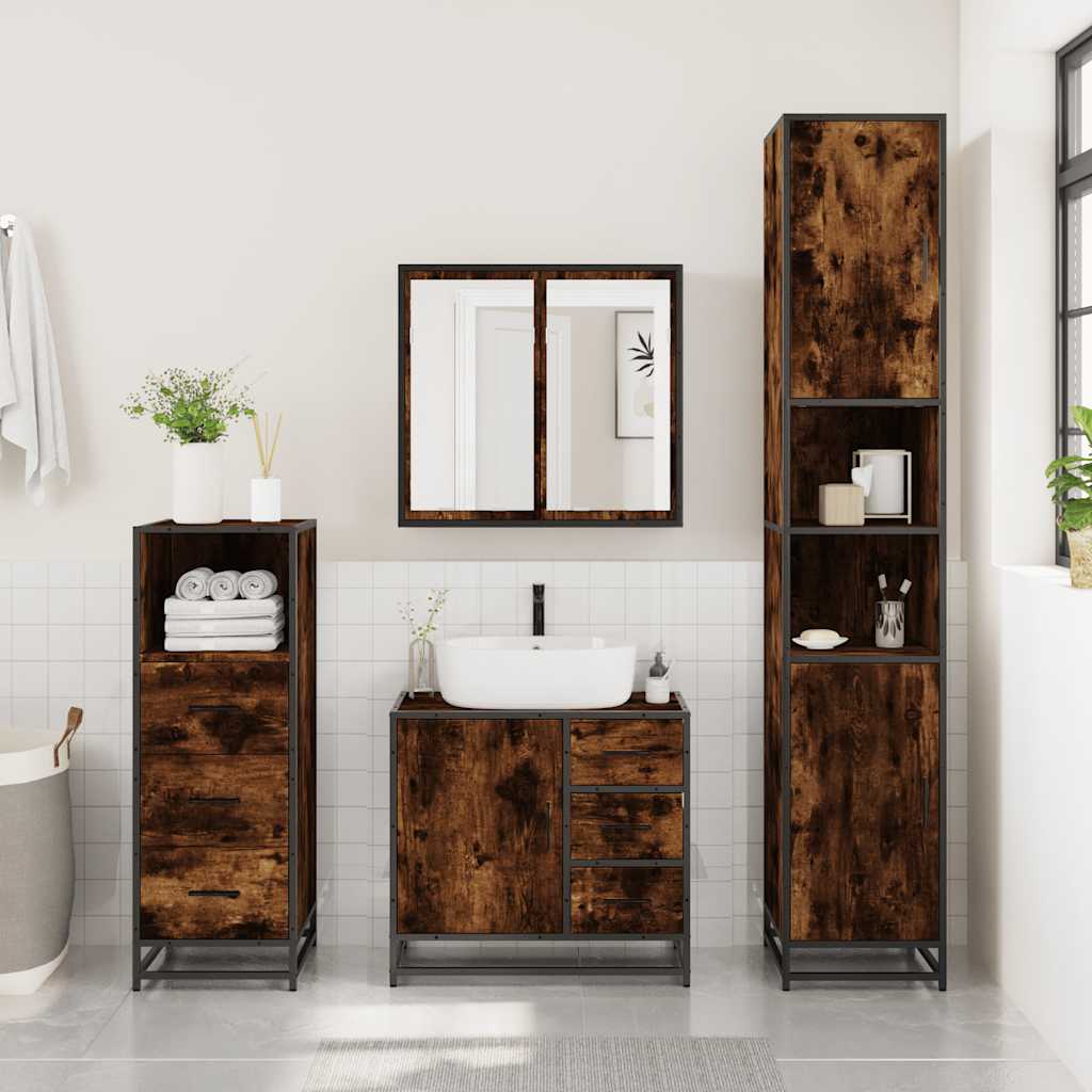 Ensemble de meubles de salle de bain 3 pcs Chêne fumé