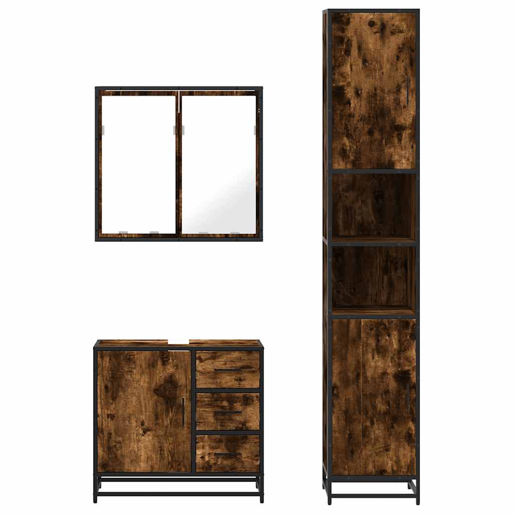 Ensemble de meubles de salle de bain 3 pcs Chêne fumé