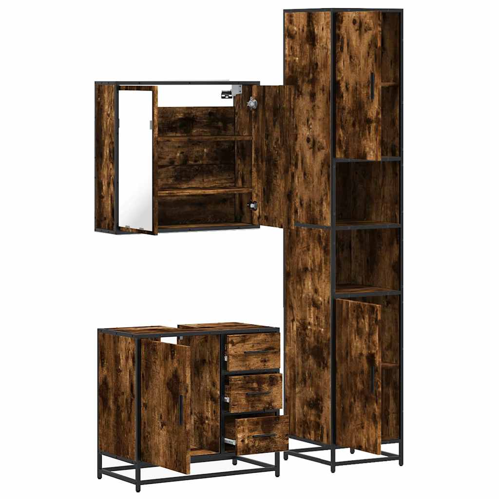 Ensemble de meubles de salle de bain 3 pcs Chêne fumé