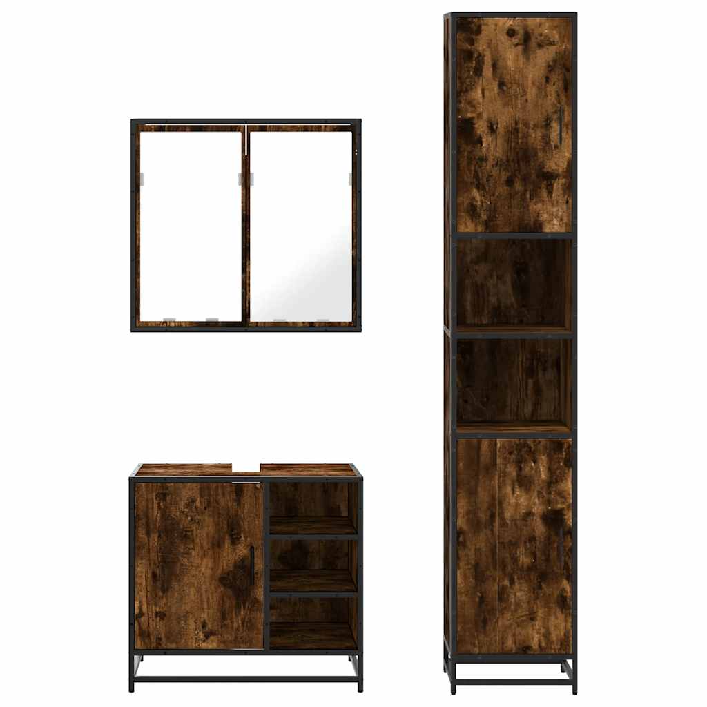 Ensemble de meubles de salle de bain 3 pcs Chêne fumé