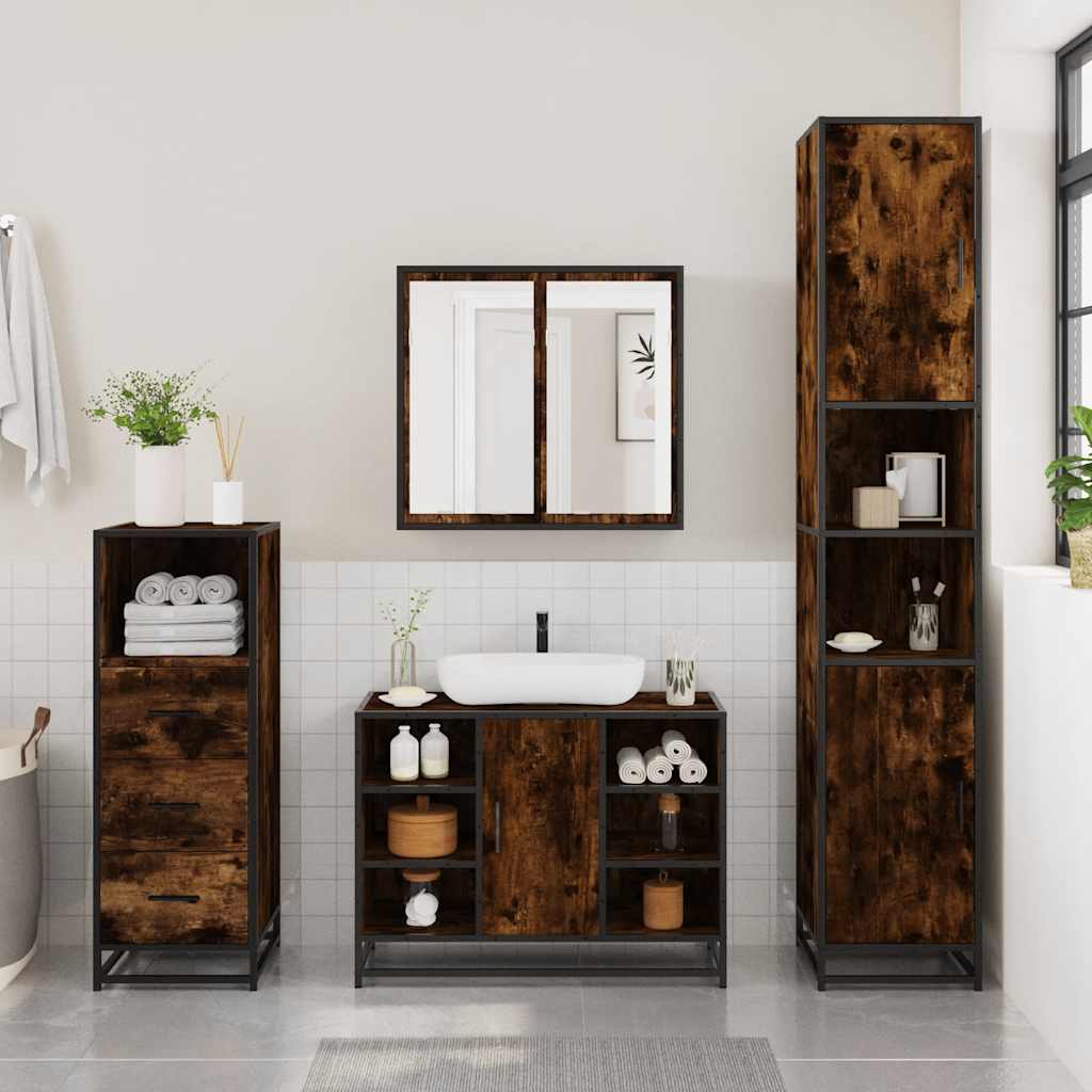 Ensemble de meubles de salle de bain 3 pcs Chêne fumé