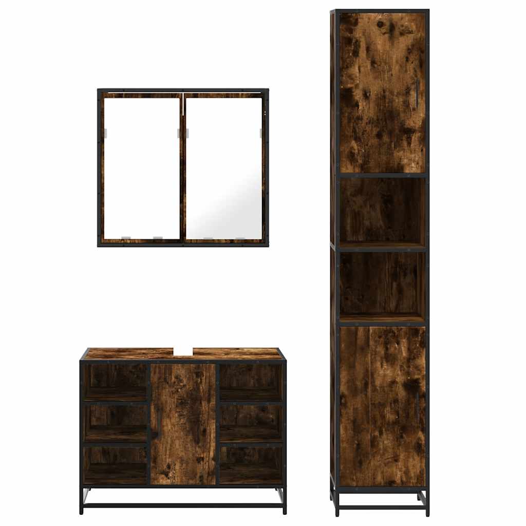 Ensemble de meubles de salle de bain 3 pcs Chêne fumé