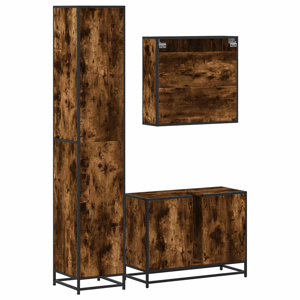 Ensemble de meubles de salle de bain 3 pcs Chêne fumé
