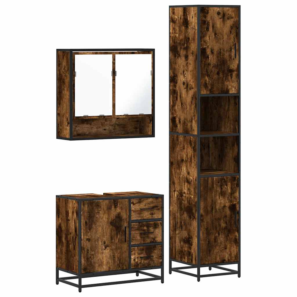 Ensemble de meubles de salle de bain 3 pcs Chêne fumé