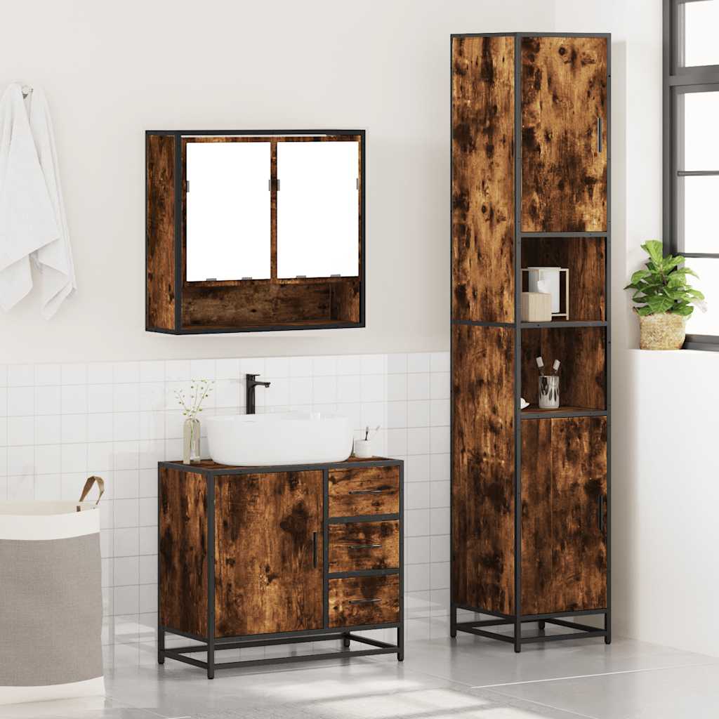 Ensemble de meubles de salle de bain 3 pcs Chêne fumé