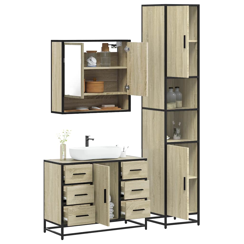 Ensemble de meubles de salle de bain 3 pcs chêne sonoma