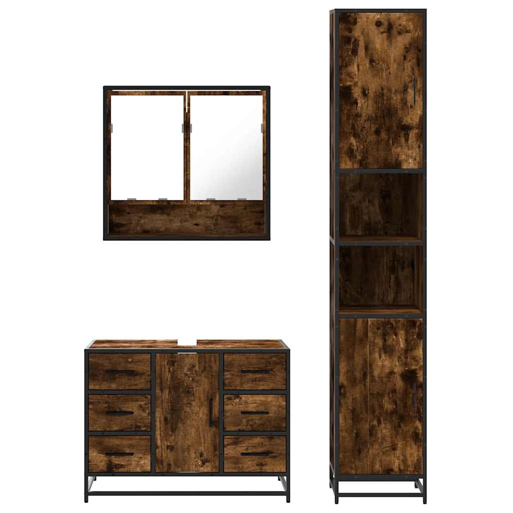 Ensemble de meubles de salle de bain 3 pcs Chêne fumé