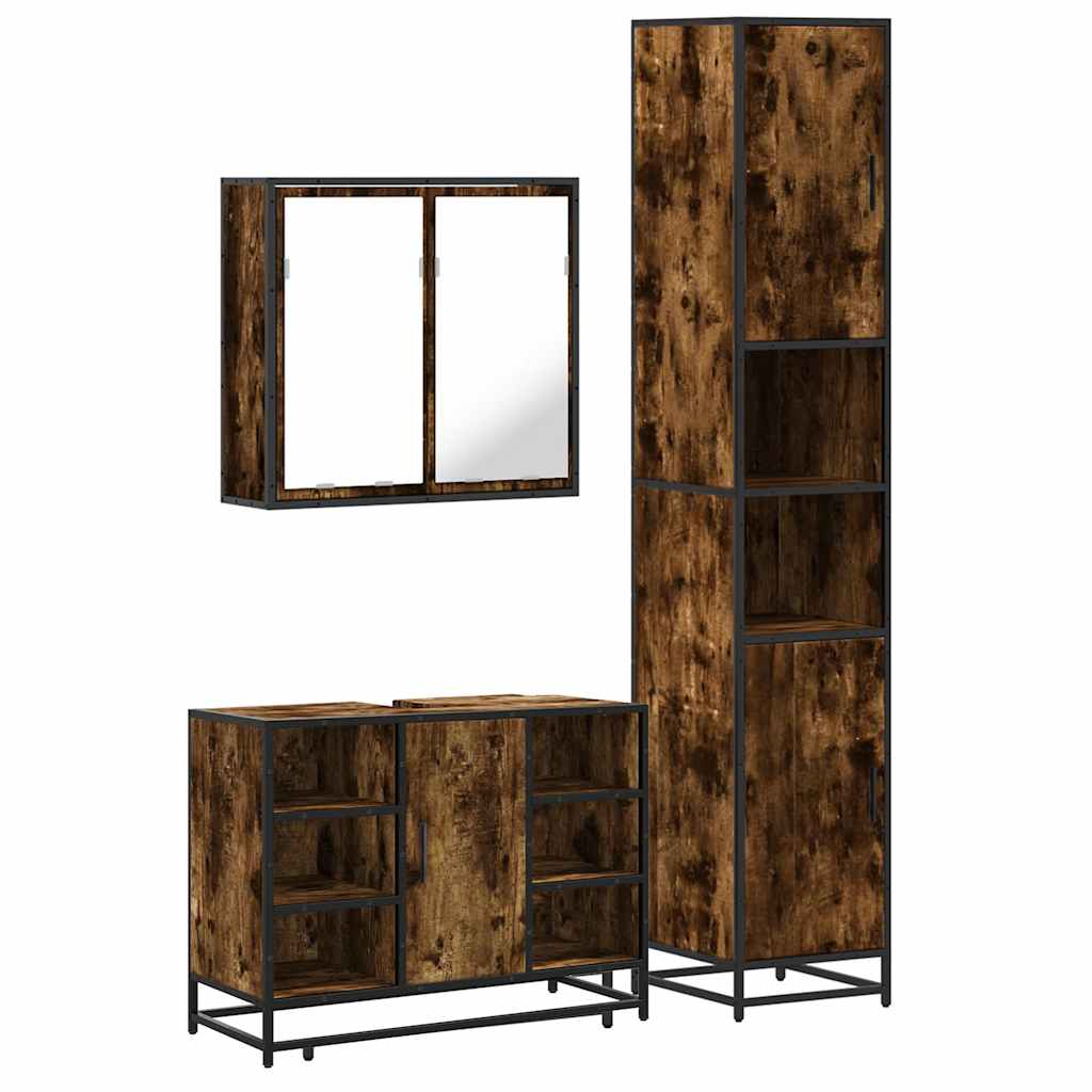 Ensemble de meubles de salle de bain 3 pcs Chêne fumé