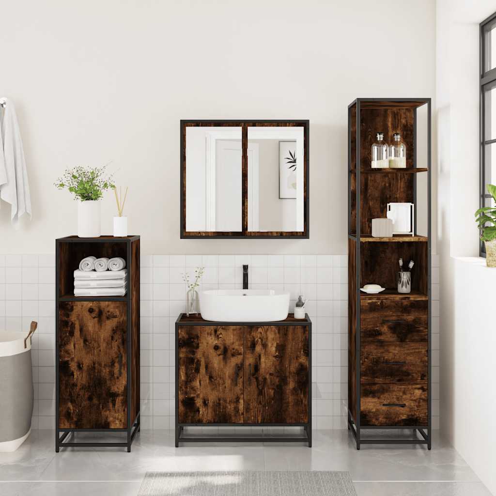 Ensemble de meubles de salle de bain 3 pcs Chêne fumé