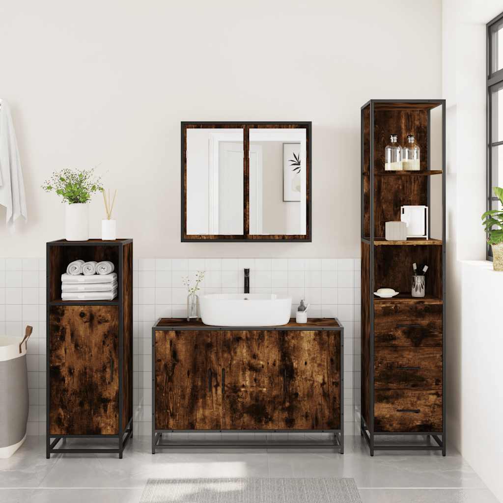 Ensemble de meubles de salle de bain 3 pcs Chêne fumé