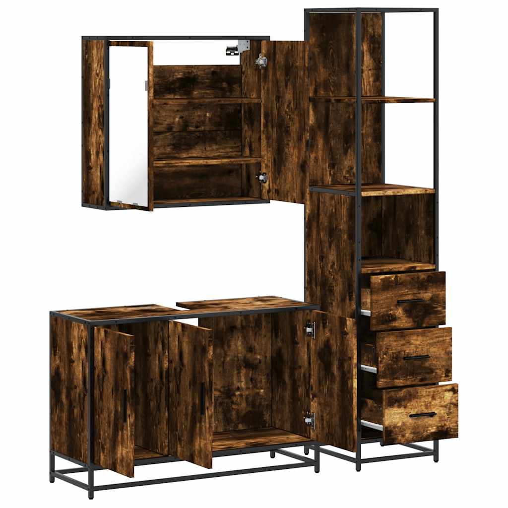 Ensemble de meubles de salle de bain 3 pcs Chêne fumé