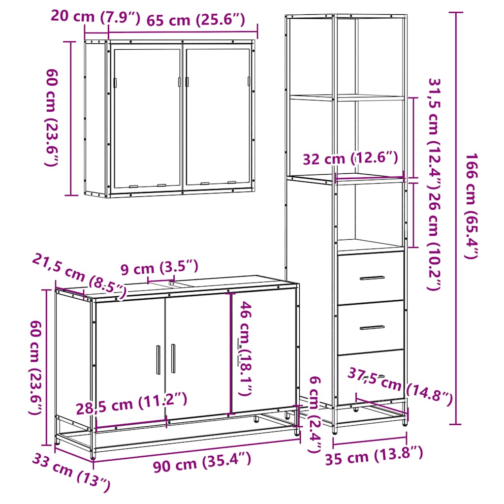 Ensemble de meubles de salle de bain 3 pcs Chêne fumé