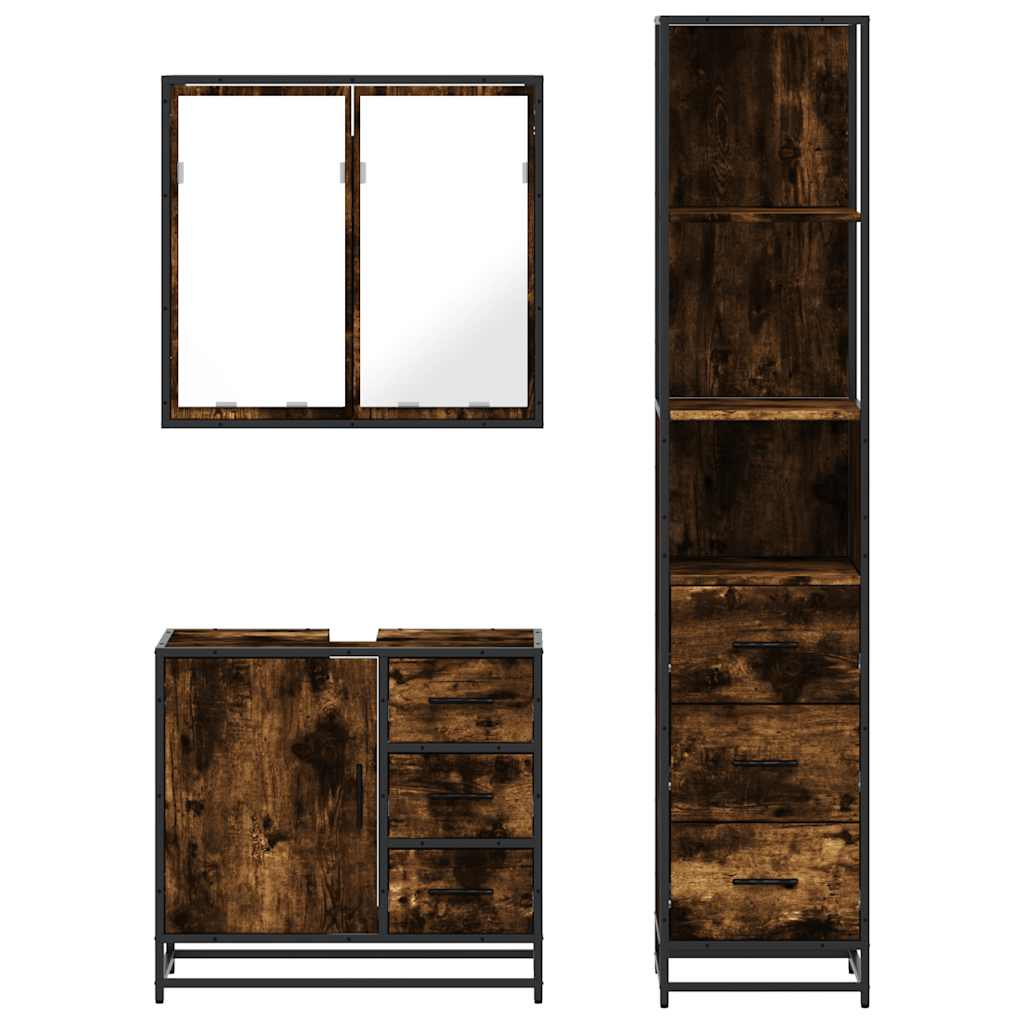 Ensemble de meubles de salle de bain 3 pcs Chêne fumé