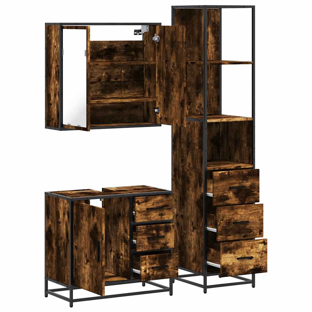 Ensemble de meubles de salle de bain 3 pcs Chêne fumé