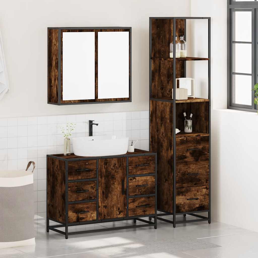 Ensemble de meubles de salle de bain 3 pcs Chêne fumé
