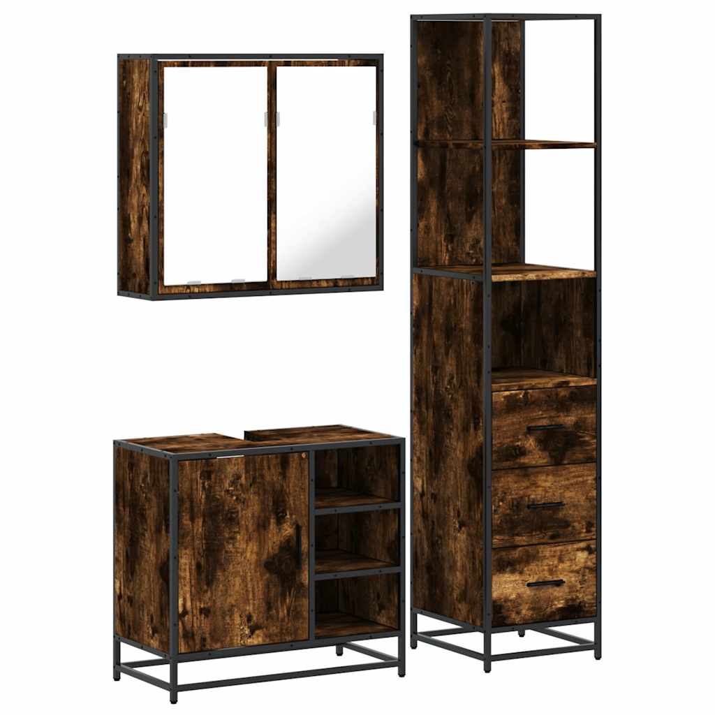 Ensemble de meubles de salle de bain 3 pcs Chêne fumé