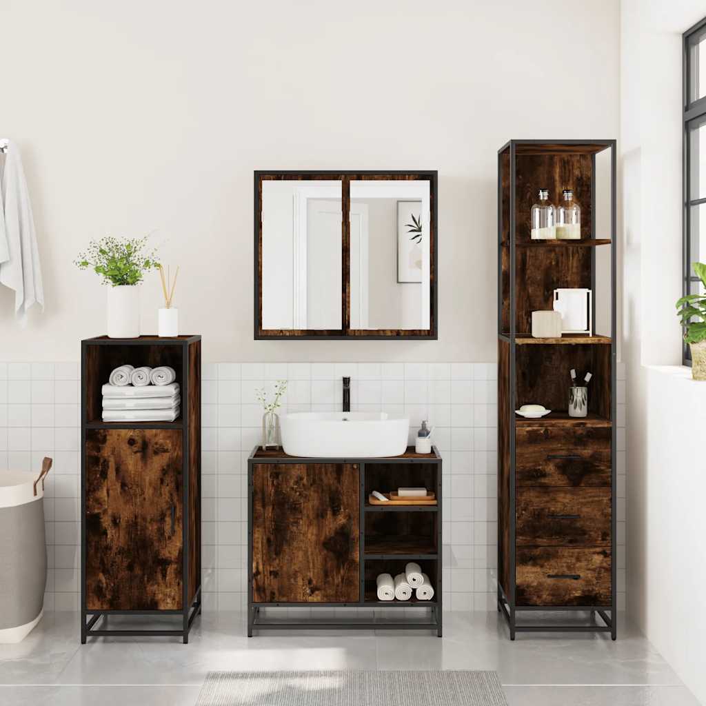Ensemble de meubles de salle de bain 3 pcs Chêne fumé